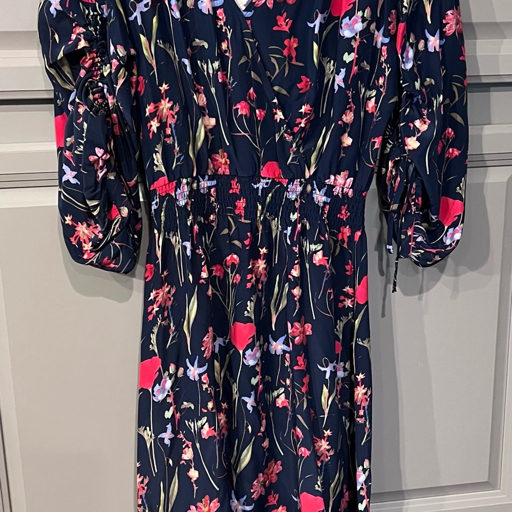 Parker Dark Blue Dress with Pink and Red Floral Design